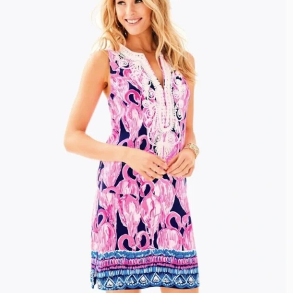 Lilly Pulitzer Carlotta High Tide Flamingo Dress size 14 NWOT
